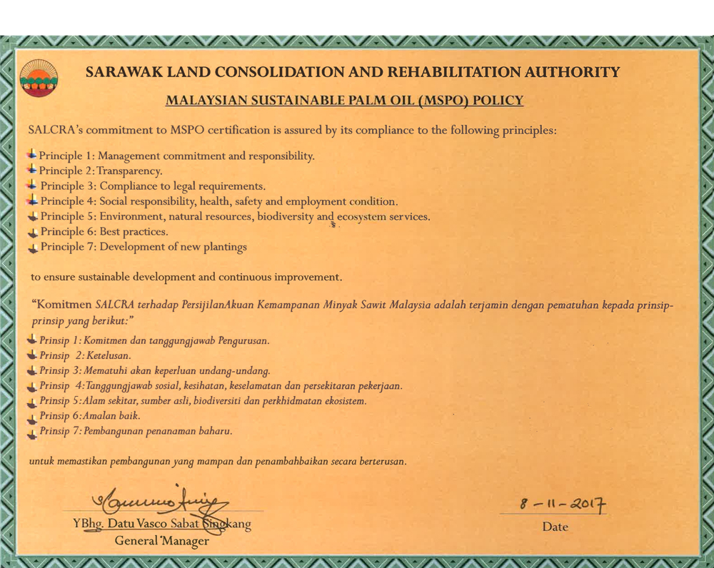 Malaysia Sustainable Palm Oil (MSPO) Policy